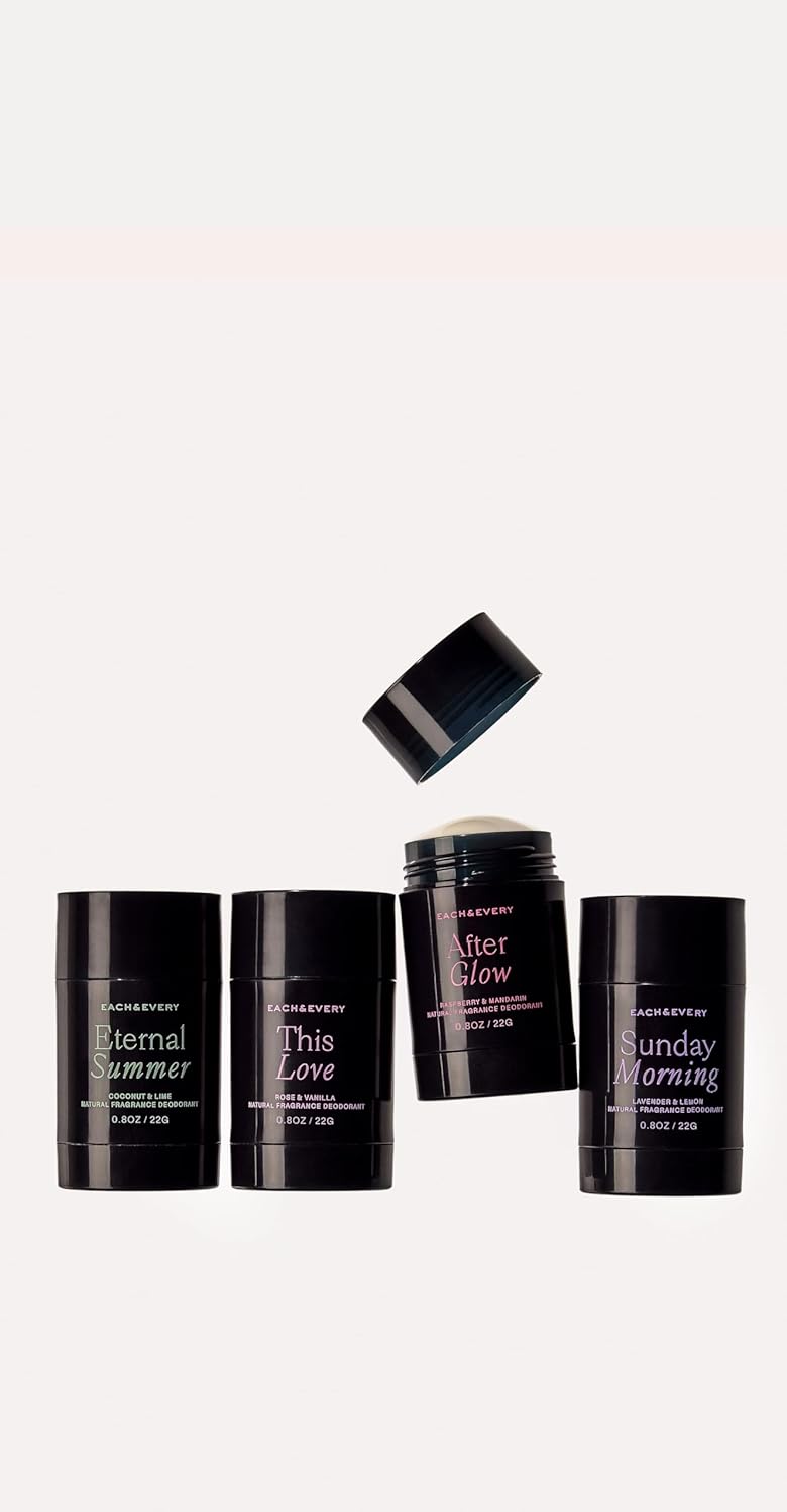 Each & Every All Natural Deodorant for Women & Men - Sensitive Skin, Plant-Based Aluminum-Free Deodorant, Travel Size - Multiple Scents (4 Pack, 0.8oz)