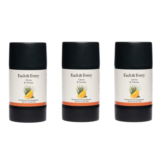 Each & Every All Natural Deodorant for Women & Men - Sensitive Skin, Plant-Based, Baking Soda & Aluminum-Free Deodorant - Long Lasting 24 Hr Odor Control - Citrus & Vetiver Travel Size (3 Pack, 2.5oz)