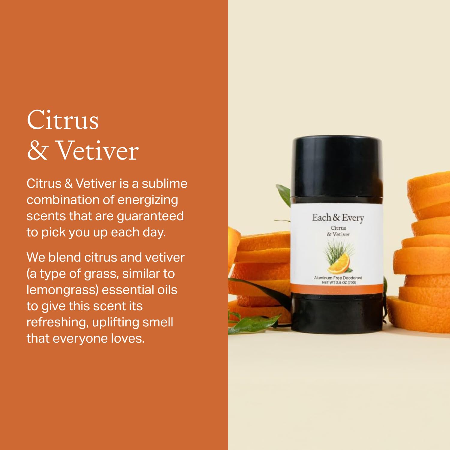 Each & Every All Natural Deodorant for Women & Men - Sensitive Skin, Plant-Based, Baking Soda & Aluminum-Free Deodorant - Long Lasting 24 Hr Odor Control - Citrus & Vetiver Travel Size (3 Pack, 2.5oz)