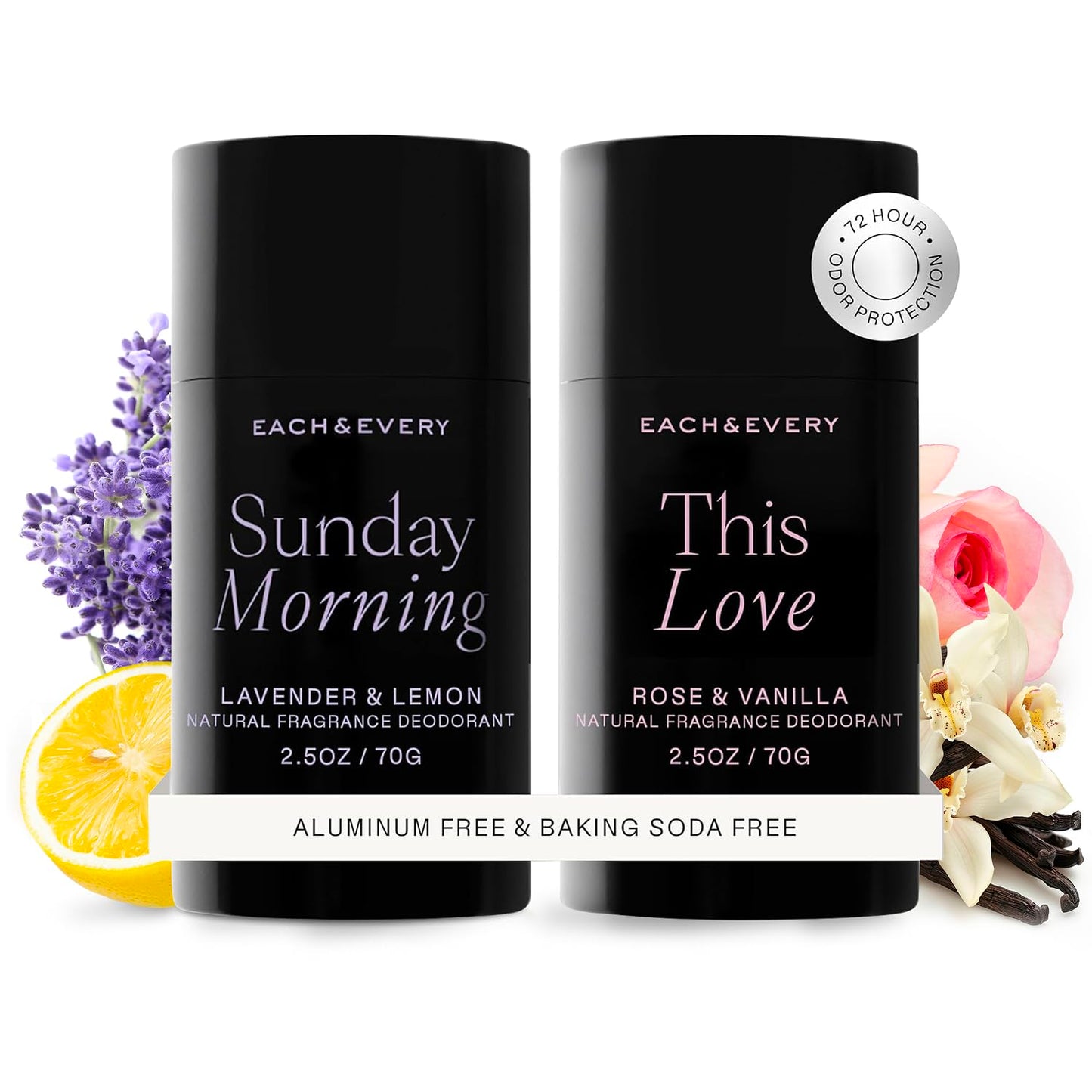 Each & Every Aluminum Free Deodorant for Women & Men - All Natural Deodorant for Sensitive Skin, EWG Verified - Clean, Baking Soda-Free, Plant-Based Fragrance, Lavender & Lemon, 2.5oz