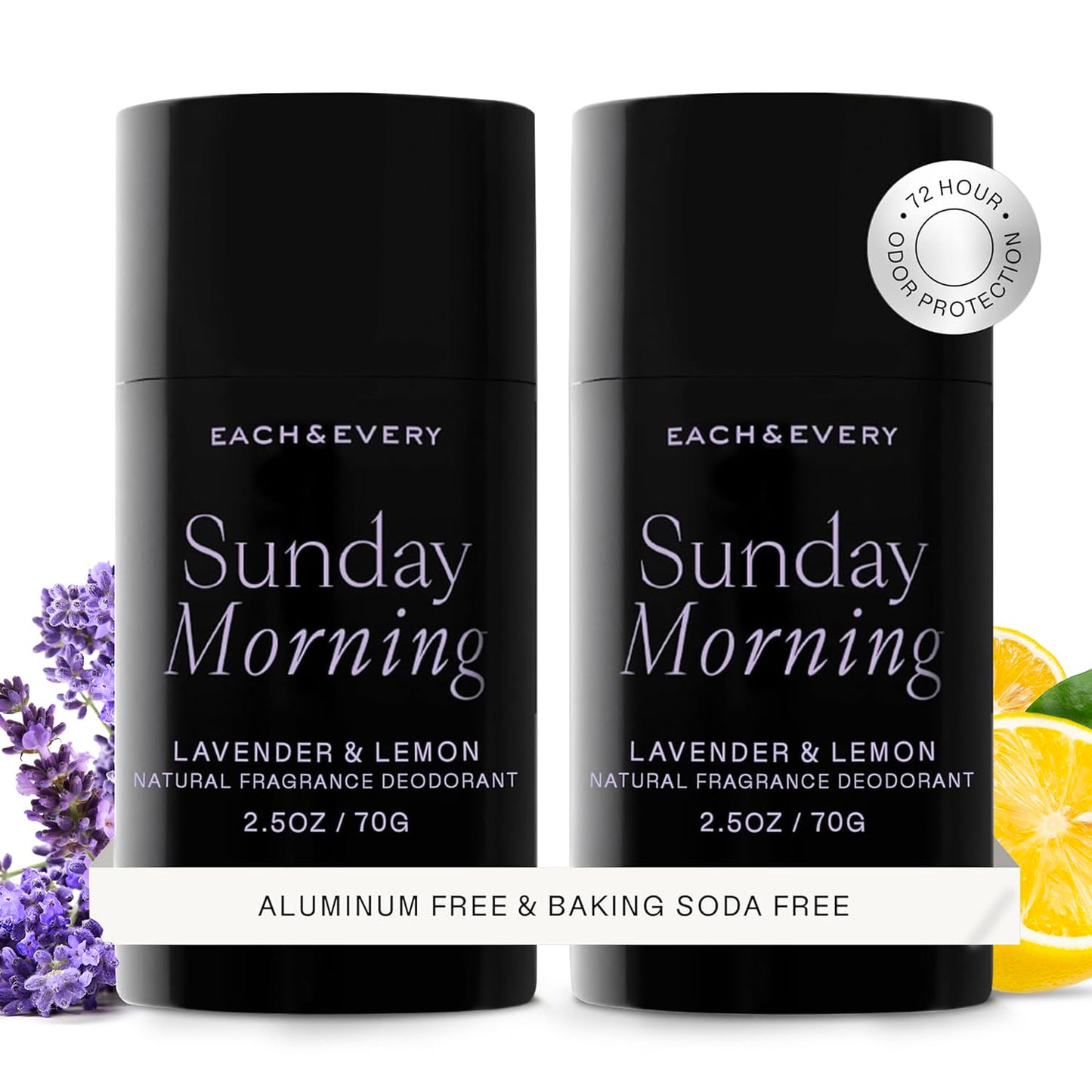 Each & Every Aluminum Free Deodorant for Women & Men - All Natural Deodorant for Sensitive Skin, EWG Verified - Clean, Baking Soda-Free, Plant-Based Fragrance, Lavender & Lemon, 2.5oz