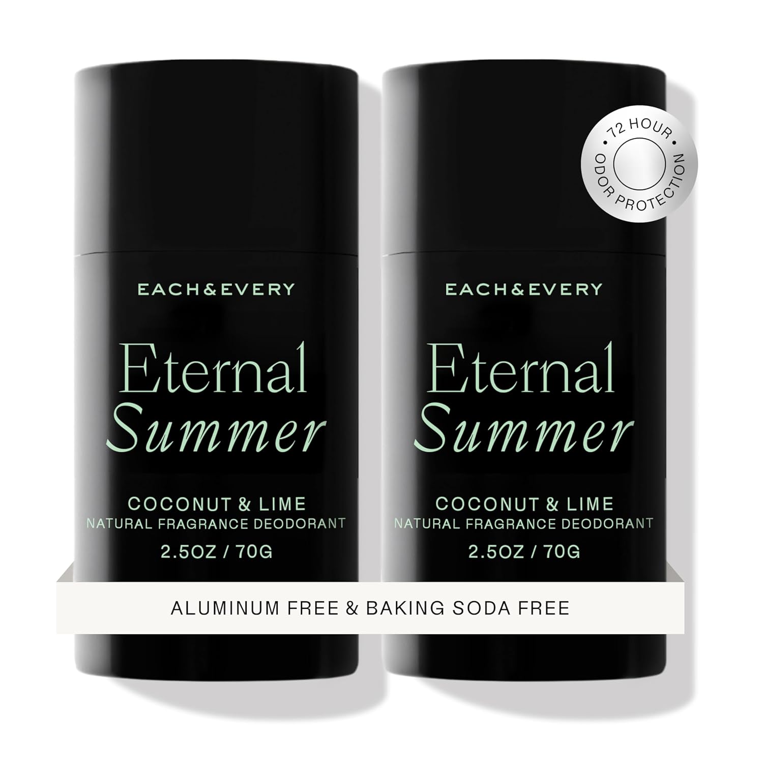 Each & Every Aluminum Free Deodorant for Men & Women, Coconut & Lime - All Natural Deodorant for Sensitive Skin, EWG Verified - Clean, Baking Soda-Free, Plant-Based Fragrance - 2.5oz, 2 Pack