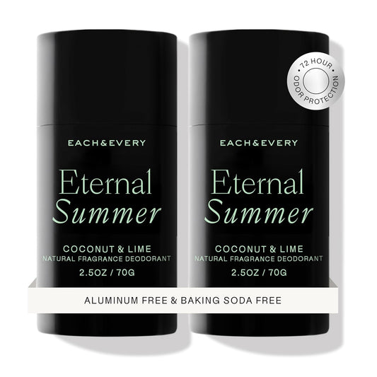Each & Every Aluminum Free Deodorant for Men & Women, Coconut & Lime - All Natural Deodorant for Sensitive Skin, EWG Verified - Clean, Baking Soda-Free, Plant-Based Fragrance - 2.5oz, 2 Pack