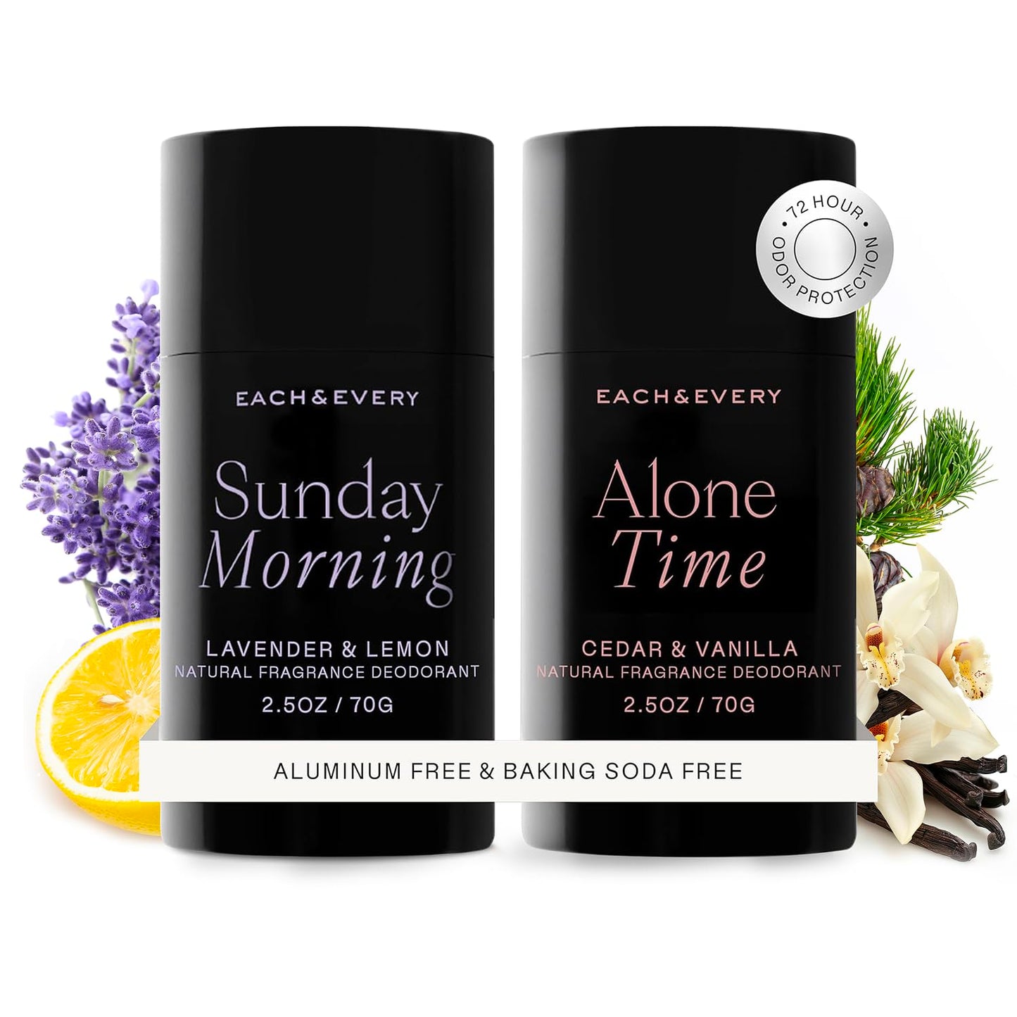 Each & Every Aluminum Free Deodorant for Women & Men - All Natural Deodorant for Sensitive Skin, EWG Verified - Clean, Baking Soda-Free, Plant-Based Fragrance, Lavender & Lemon, 2.5oz